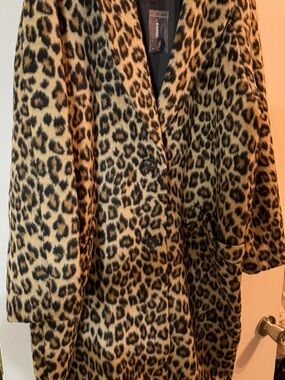 Express Leopard Print Button-Front Coat - Tan & Black